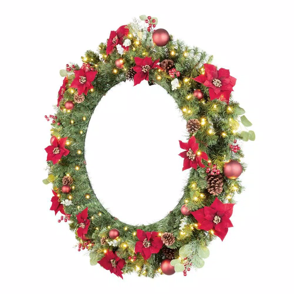 Home Accents Holiday Home Accent Holidays 48 in. Berry Bliss Pre-Lit LED Artificial Christmas Wreath