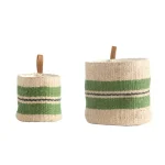 3R Studios Handwoven Jute Decorative Baskets with Green Stripes, Set of 2 thumbnail 1