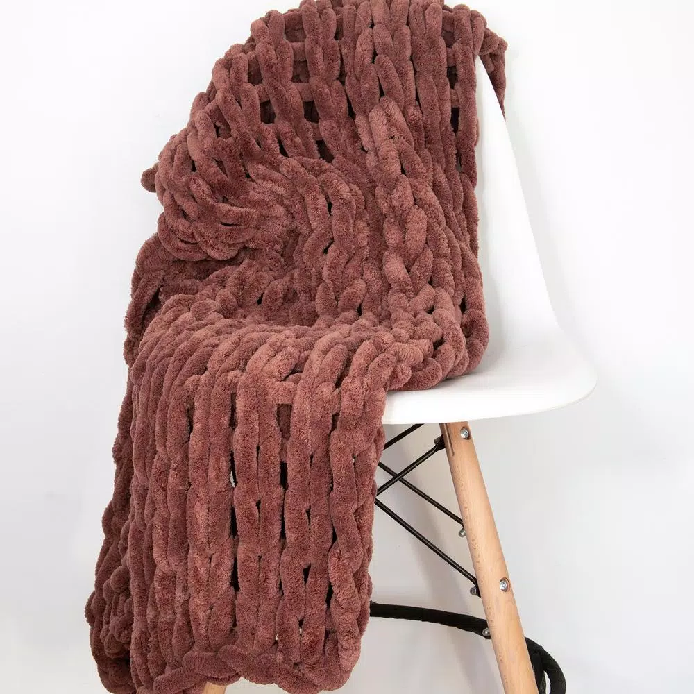 DONNA SHARP Rust Chenille Chunky Knit Throw Blanket, 40 x 50 in, Modern Solid Pattern