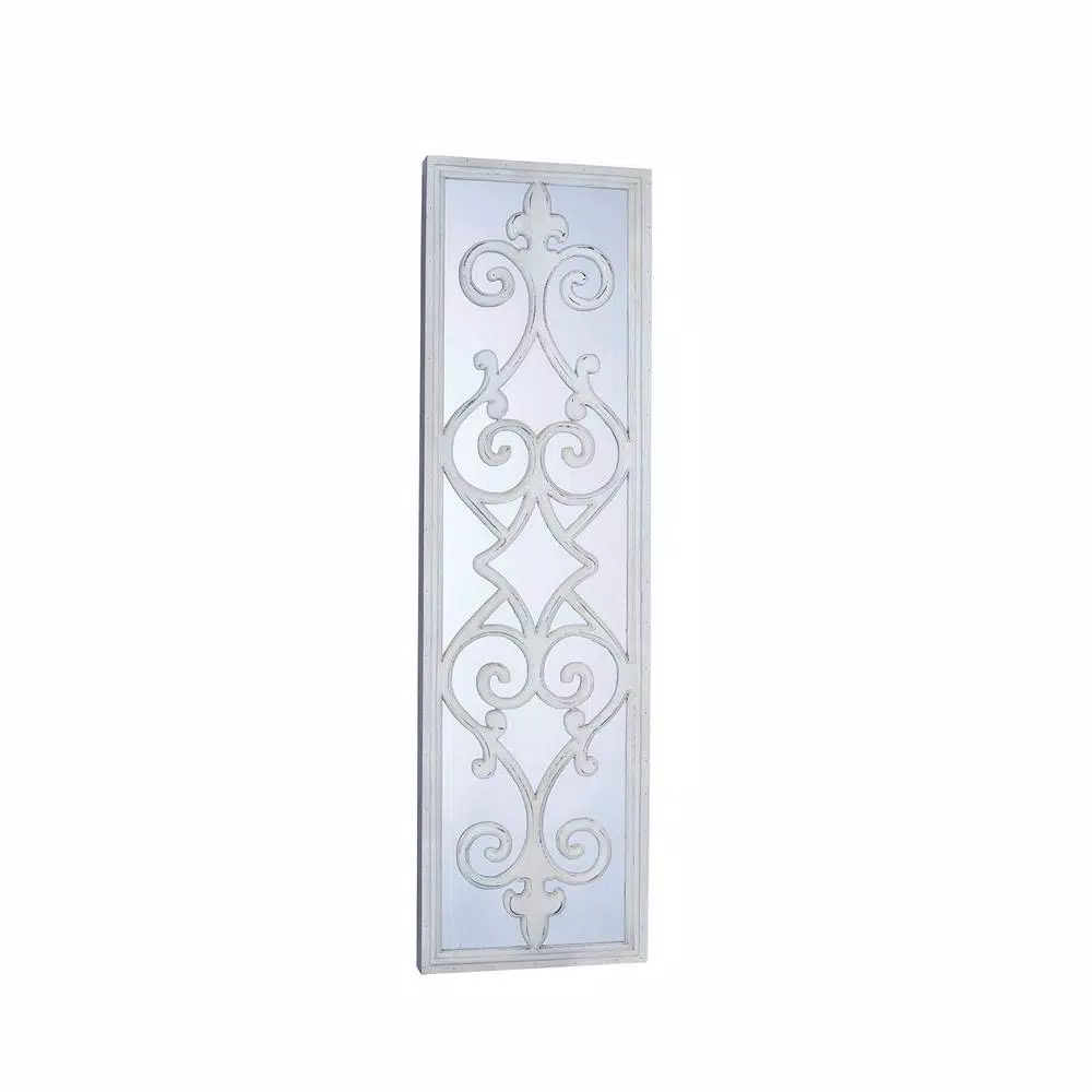 Household Essentials White Decorative Scroll Wall Mirror - Large Rectangular Accent Mirror (46.75 in. x 13.38 in.)