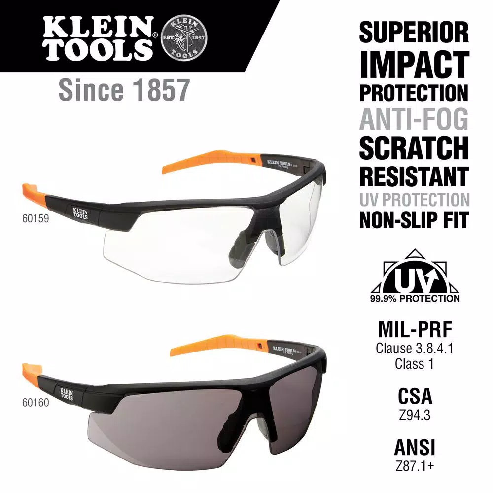 Klein Tools Safety Glasses with Gray Tinted Lenses, Anti-Fog and UV Protection