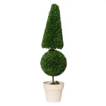 A & B Home Large Faux Boxwood Topiary with Ball and Cone Design in Cream Terra Cotta Pot thumbnail 1