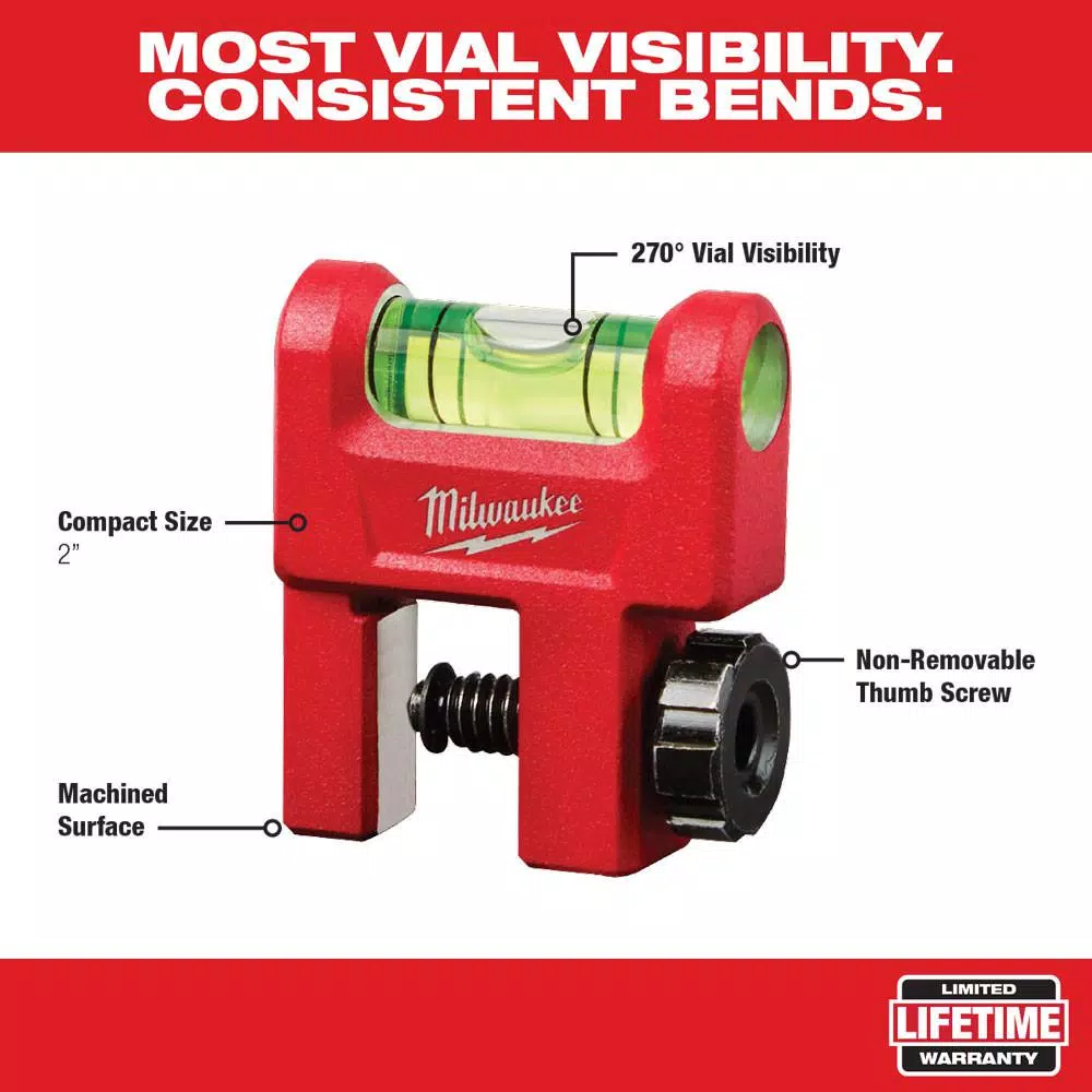 Milwaukee 2 in. Pipe Lock Level, Torpedo Conduit Level with 270° Vial Visibility