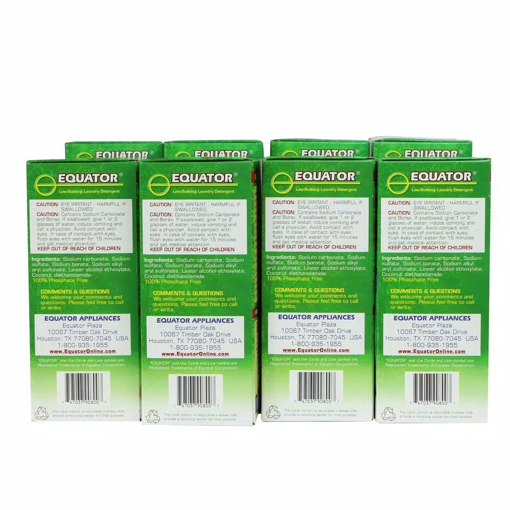Equator HE Low-Sudsing Laundry Detergent Powder, Dye and Fragrance Free (Pack of 8 Boxes)