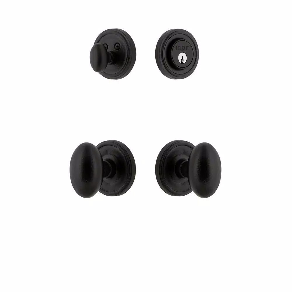 Unbranded Loch Rosette Black Iron Handleset Combo Pack with Aeg Egg Knob and Deadbolt