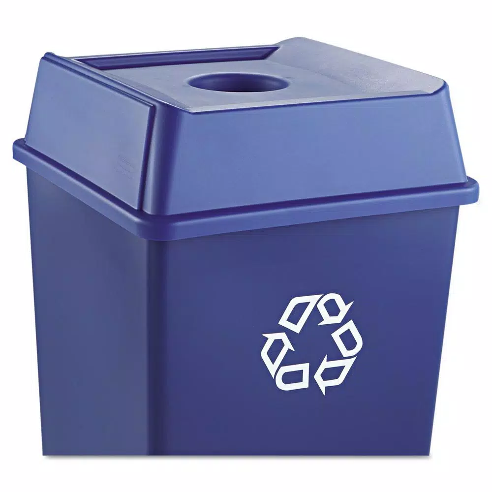 Rubbermaid Commercial Products Untouchable Blue Square Recycling Lid for 35 and 50 Gal. Trash Cans