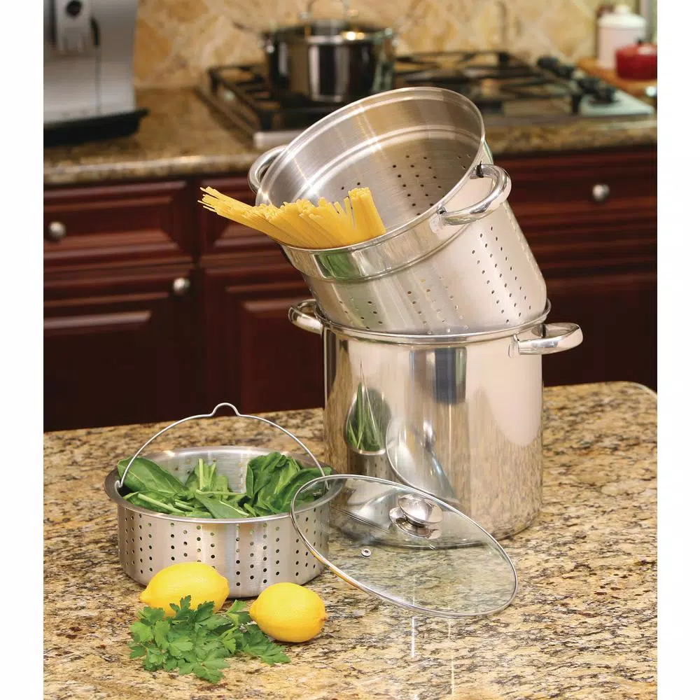 ExcelSteel 12 Qt. Professional 18/10 Stainless Steel 4-Piece Multi-Cooker Set with Lid