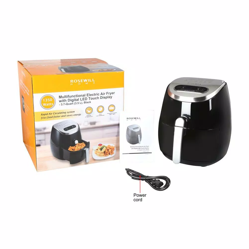 Rosewill 3.7 Qt. Digital Air Fryer with LED Touch Display, 1350W Oil-Free Rapid Air Circulation Fryer, Black