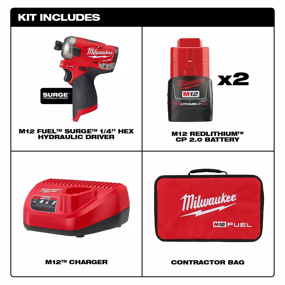 Milwaukee M12 FUEL Surge 1/4 in. Hex Impact Driver Kit with M12 Rover Flood Light