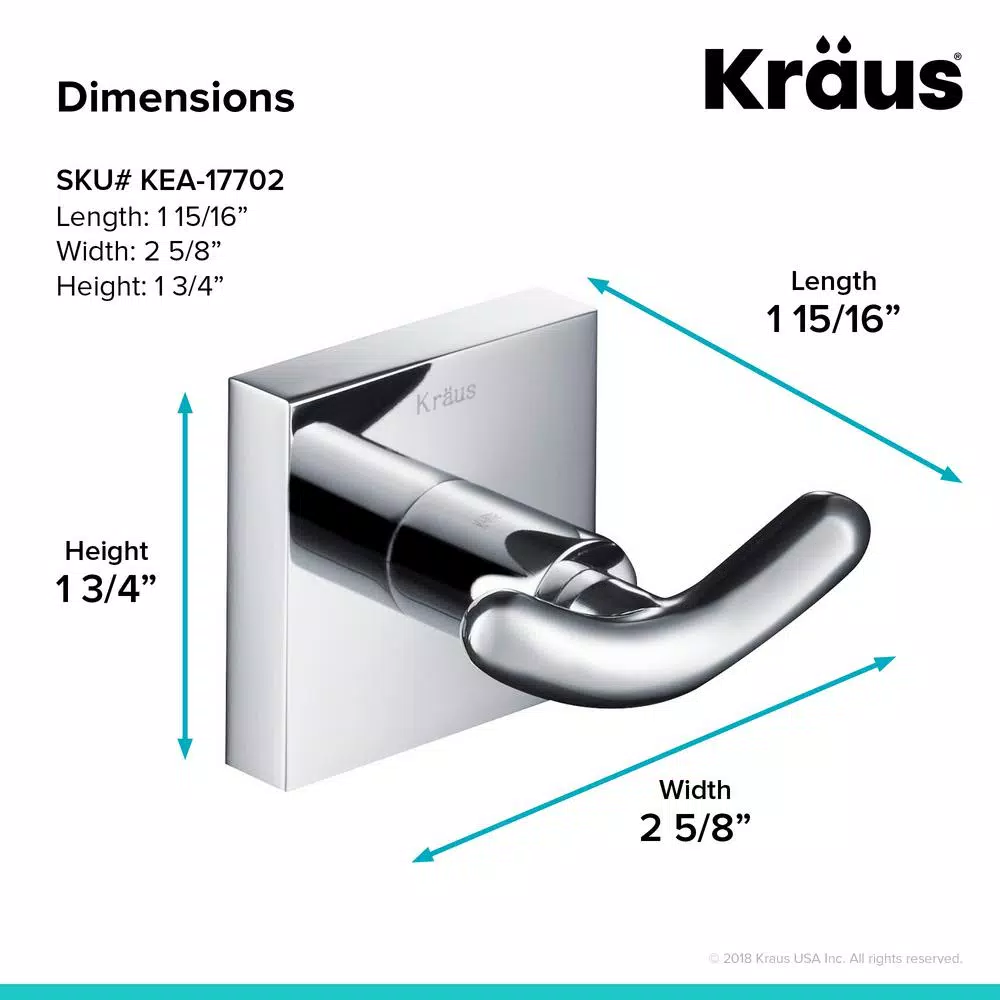 KRAUS Ventus Double Hook Bathroom Robe and Towel Hook in Chrome