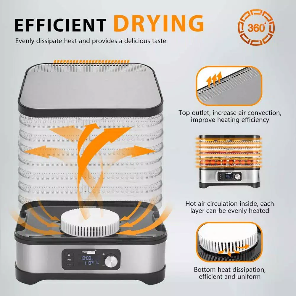 VIVOHOME 8-Tray Stainless Steel Food Dehydrator with Digital Timer and Temperature Control