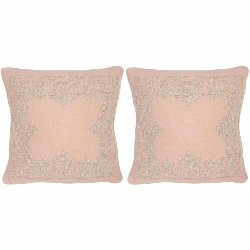 Safavieh Florentine Petal Geometric Embroidered Linen Throw Pillows, Set of 2 (20 in. x 20 in.)