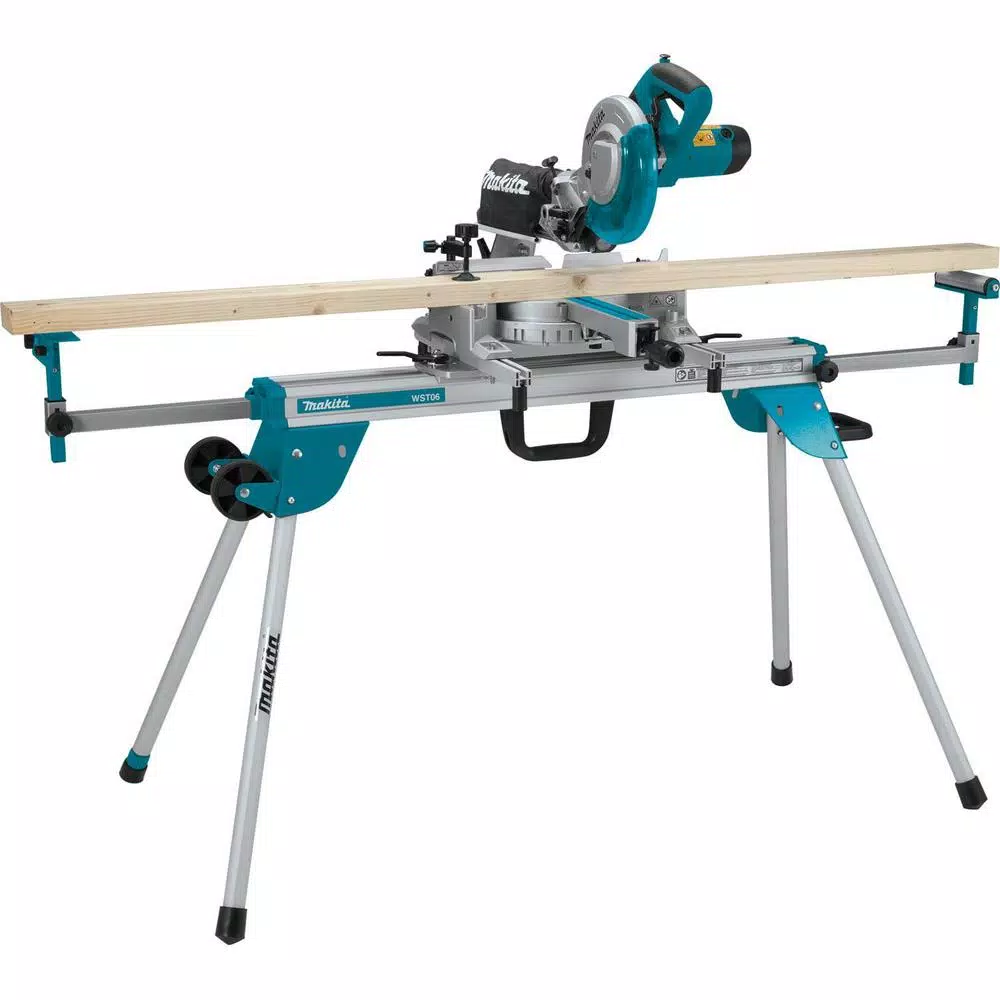 Makita 12 in. Dual-Bevel Sliding Compound Miter Saw with Laser and WST06 Folding Stand Bundle