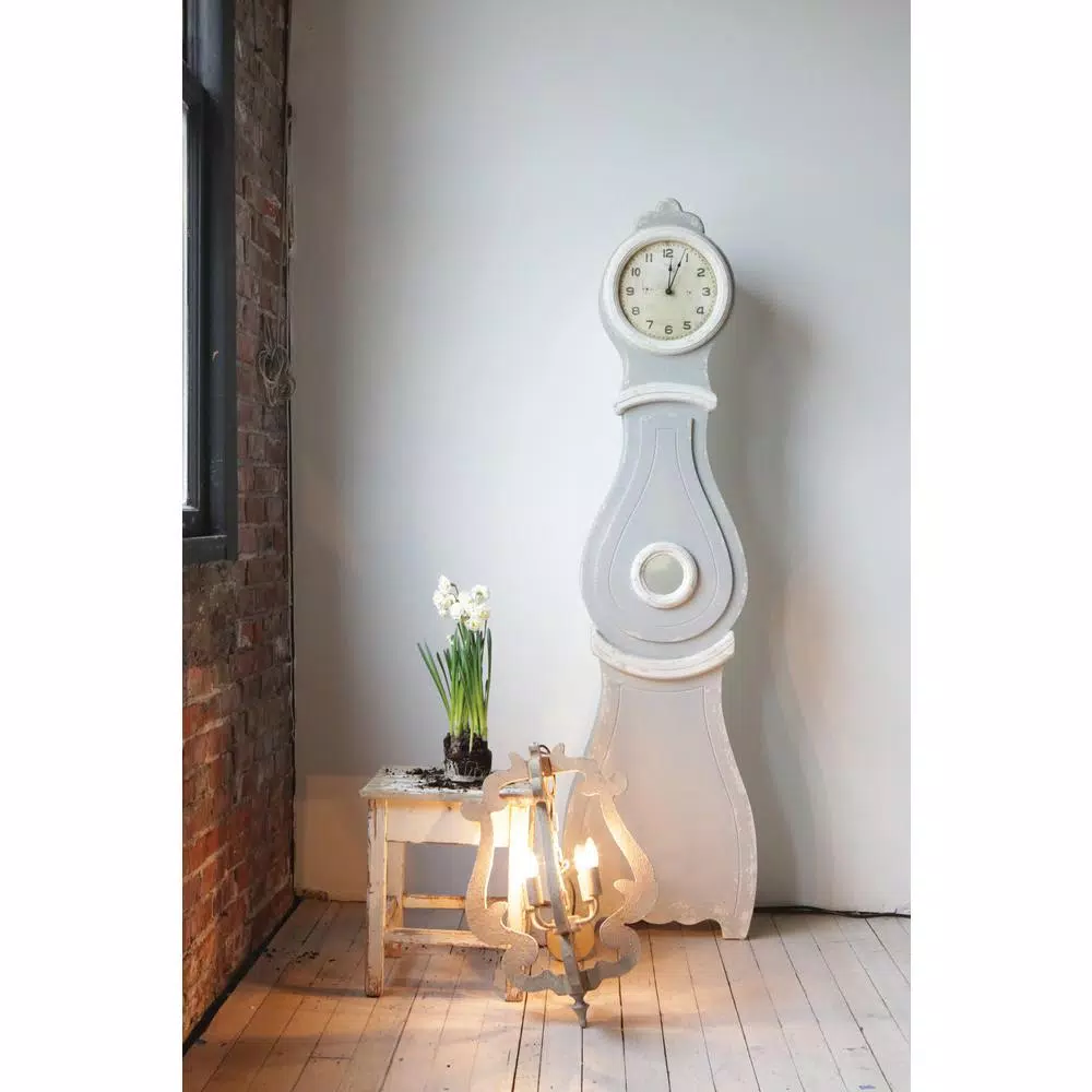 3R Studios Distressed Grey Vintage Wood Floor Grandfather Clock with Quartz Movement