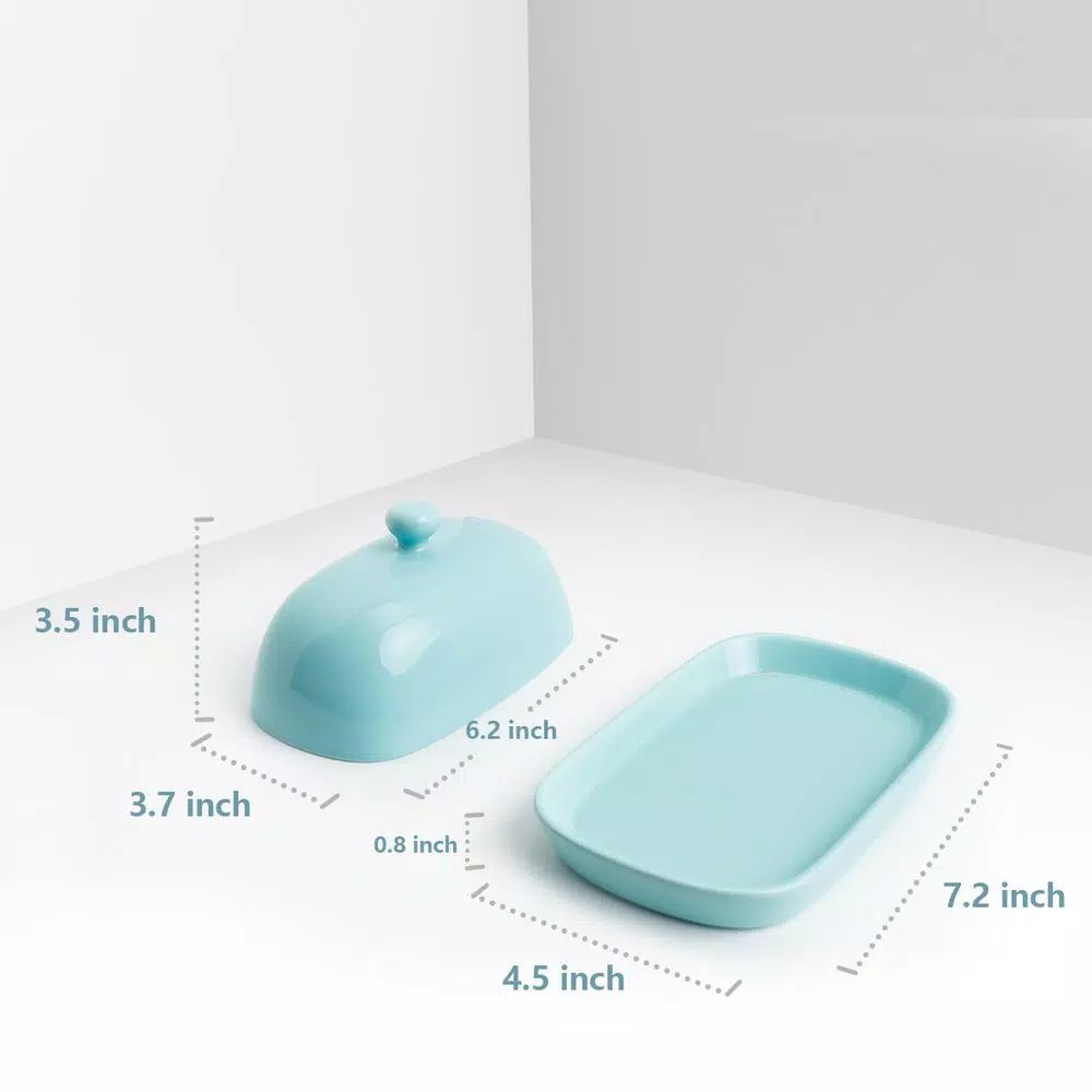 Sweese Porcelain Butter Dish with Lid - Turquoise, Modern Round Style