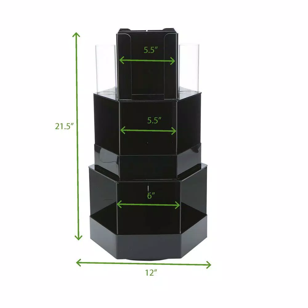 Mind Reader Black 3-Tier 18-Compartment Coffee Condiment Organizer, Large Breakroom Lazy Susan Station