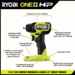 RYOBI ONE+ HP 18V Brushless Cordless Compact 3-Tool Combo Kit (Drill/Driver, Impact Driver, Impact Wrench) thumbnail 5