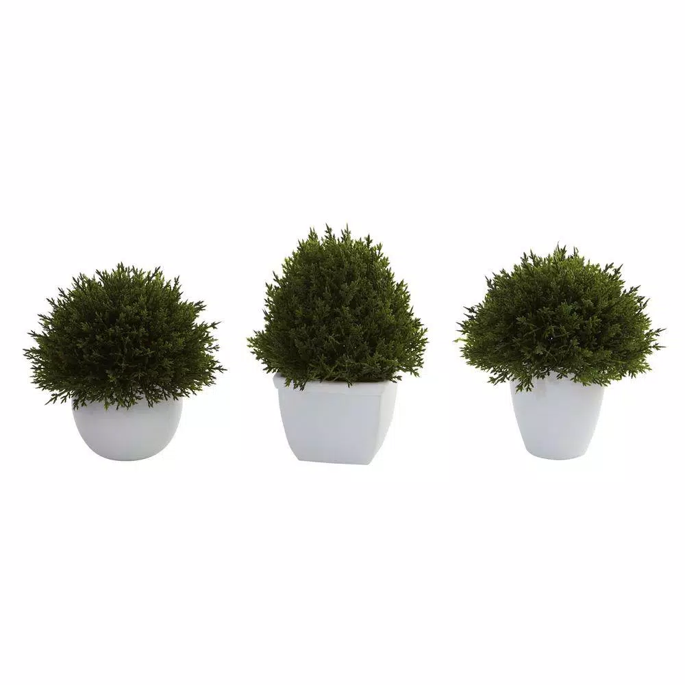 Nearly Natural Mixed Cedar Topiary Collection, Set of 3 with Ceramic Planters