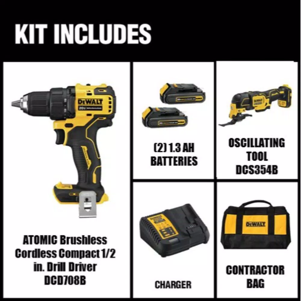 DEWALT 20V MAX ATOMIC Brushless Compact 1/2 in. Drill/Driver & Oscillating Tool Combo Kit