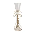 LITTON LANE Distressed White Wood, Glass and Metal Hurricane Candle Holder thumbnail 4