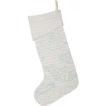VHC Brands Arielle 20 in. Coastal Christmas Stocking - White Cotton with Metallic Silver Thread and Blue Aquatic Motif thumbnail 1