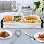 NutriChef 27.6 in. 3-Burner Stainless Steel Electric Buffet Server Food Warming Tray thumbnail 10