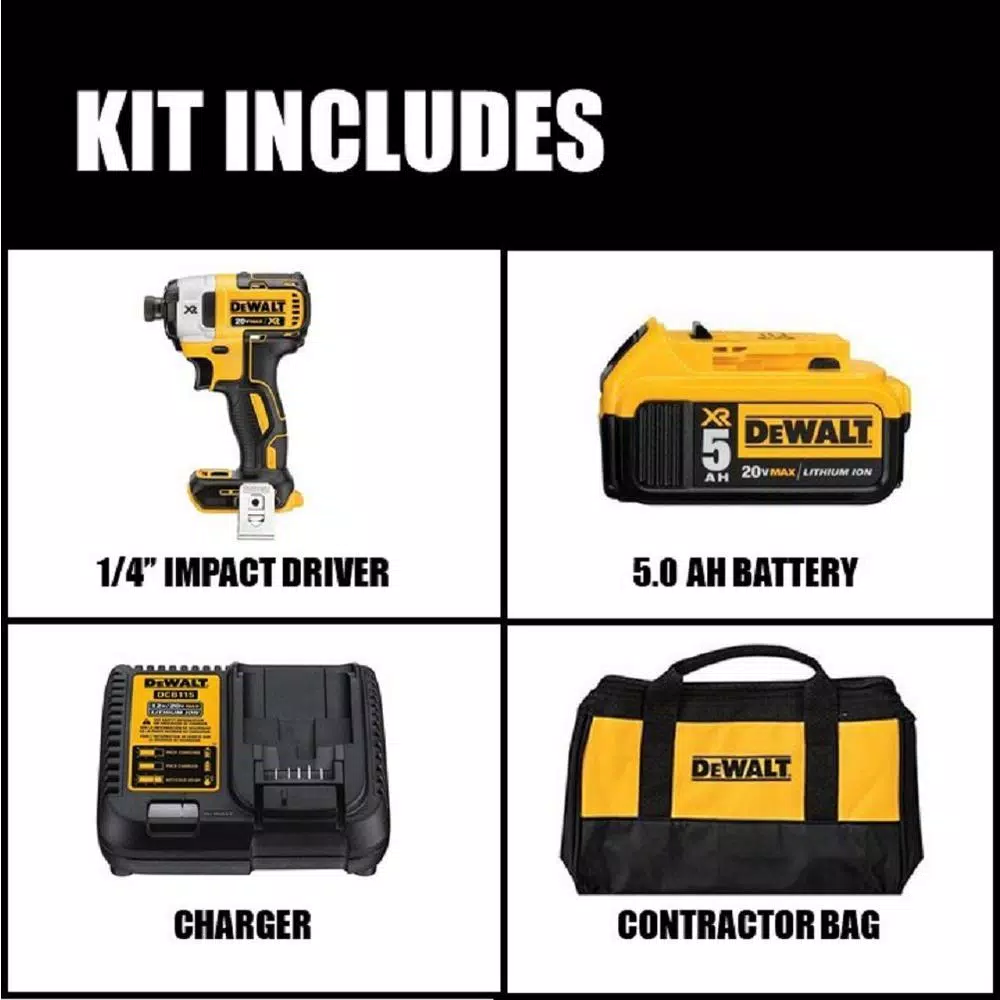 DEWALT 20V MAX XR Brushless 1/4 in. Impact Driver & 5 in. Random Orbital Sander Combo Kit with 5.0Ah Battery