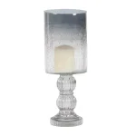 LITTON LANE 16 in. Smoked Black Cylindrical Glass Baluster Candle Holder thumbnail 2