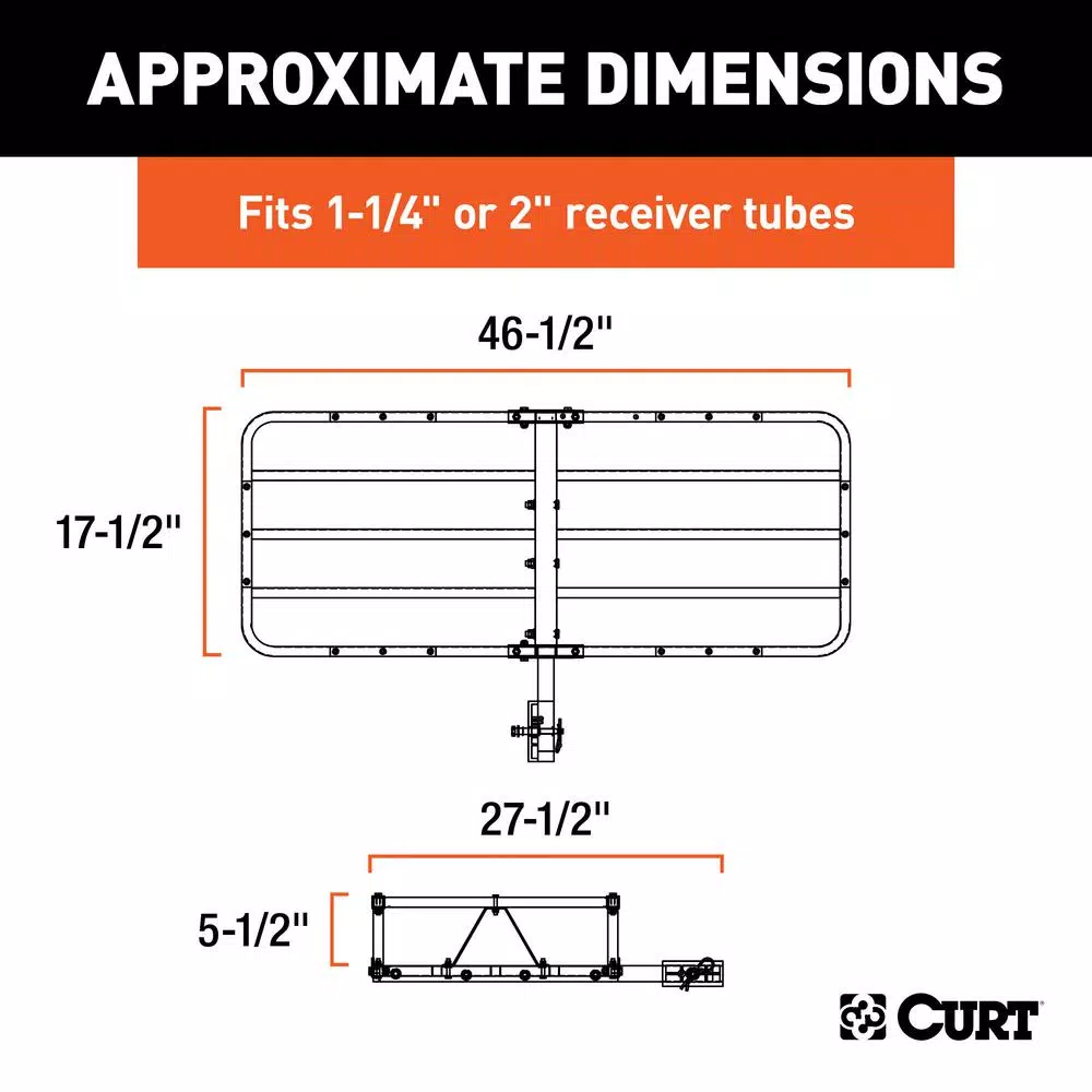 CURT 48 in. x 20 in. Steel Basket Style Hitch Cargo Carrier, 500 lb. Capacity, 2 in. Receiver with Adapter
