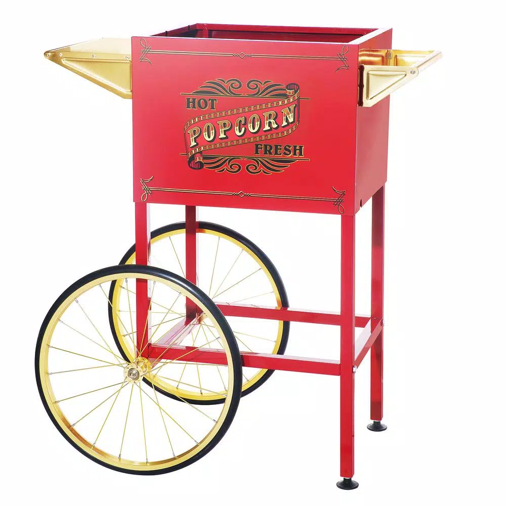 Great Northern Pasadena 8 oz. Antique Red Popcorn Machine with Cart, Commercial Quality Oil Popper