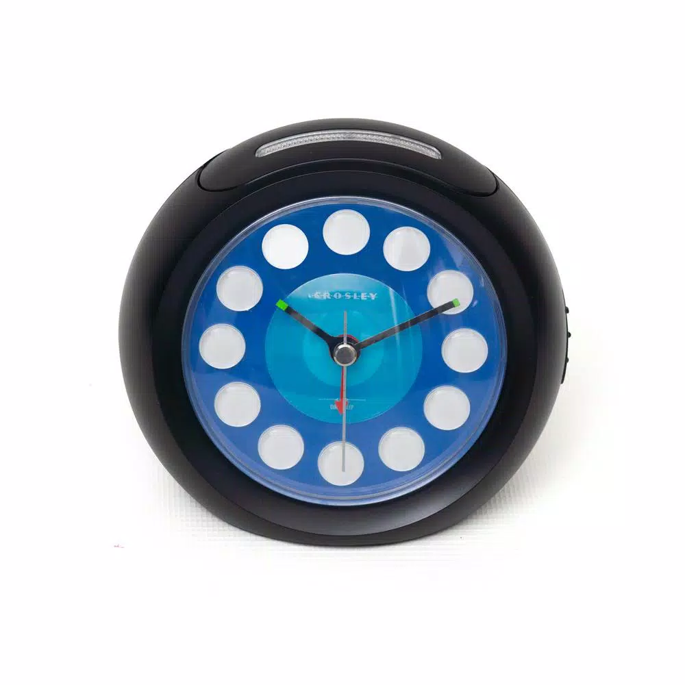 Crosley Vintage Modern Ball Analog Alarm Clock with Night Light and USB Charging Port - Black