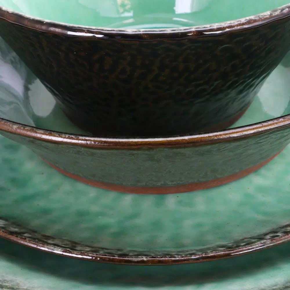 GIBSON elite Green Lantern 16-Piece Teal Terra Cotta Dinnerware Set, Service for 4