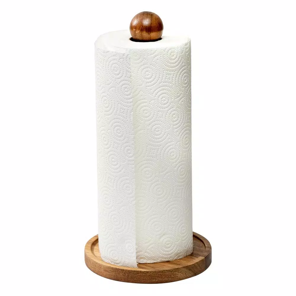 Honey-Can-Do Acacia Wood Paper Towel Holder - Modern Natural Acacia & Steel Design
