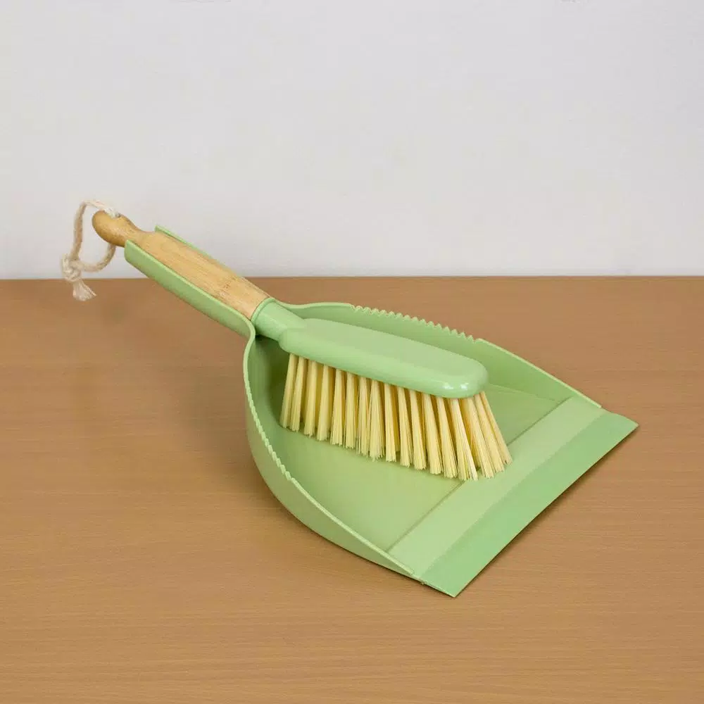 Home Basics Bliss Collection Green Bamboo Broom and Dustpan Set, 8.62 in.