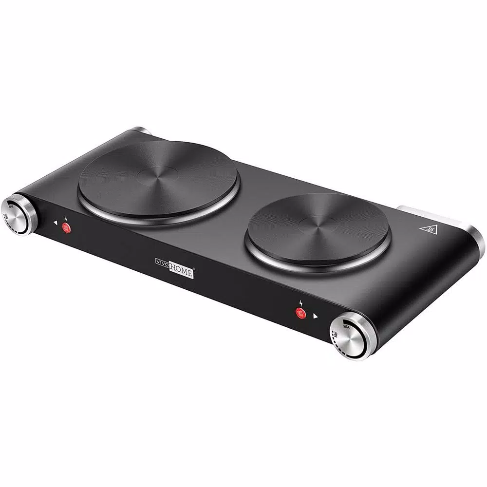 VIVOHOME 1800W 2-Burner Electric Hot Plate, Dual Cast Iron Countertop Cooktop with Stainless Steel Housing