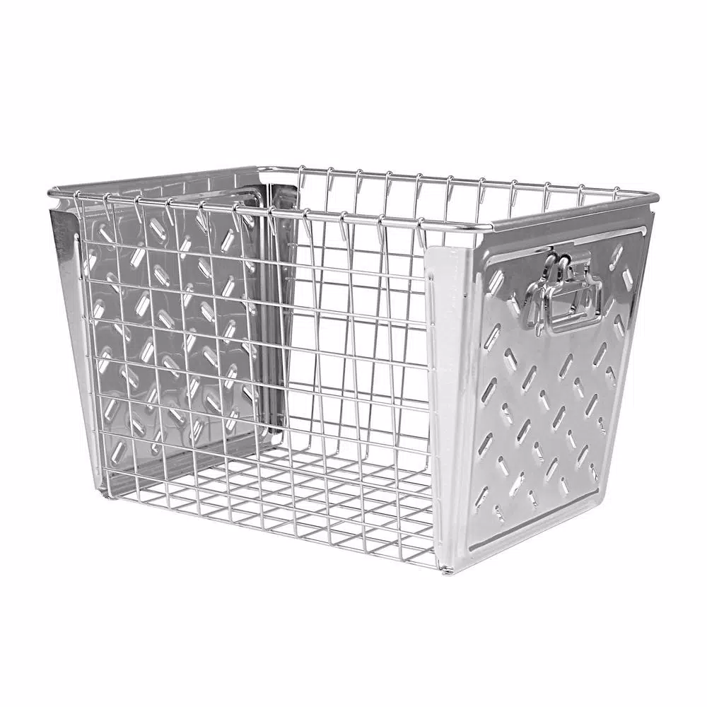 Spectrum Macklin Medium Metal Storage Basket, Zinc Plated Steel with Label Plate