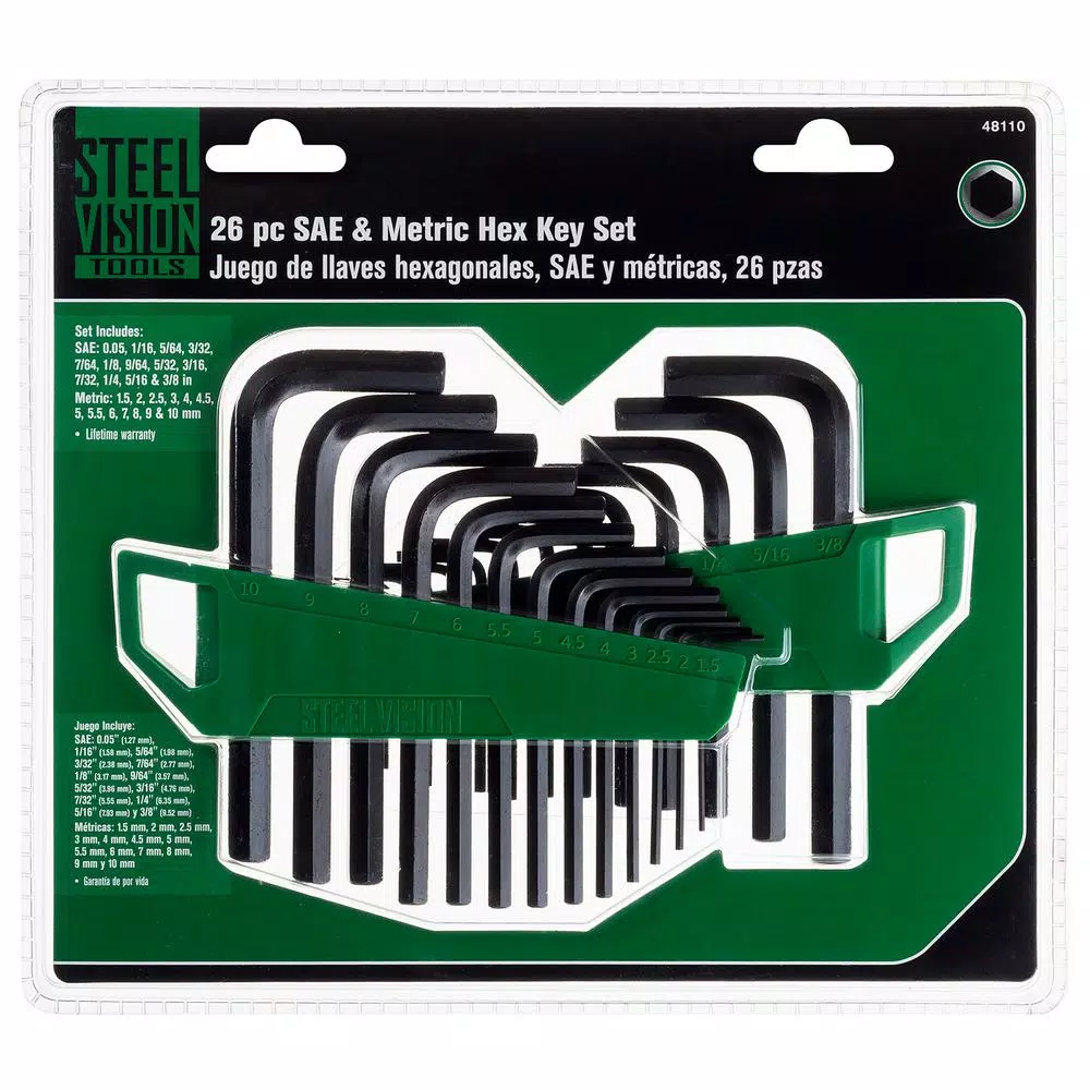 Steel Vision 26-Piece SAE & Metric Hex Key Set, Alloy Steel