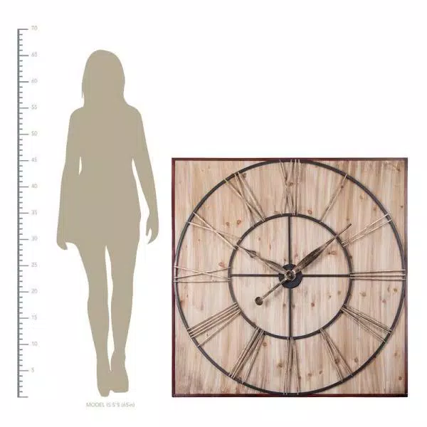 Utopia Alley 47" Oversized Roman Square Wall Clock, Rustic Wood & Metal Finish