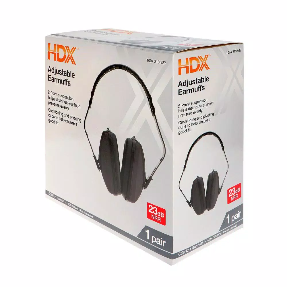 HDX Black Passive Hearing Protection Ear Muffs, 23 dB NRR, Lightweight Over-the-Head Design