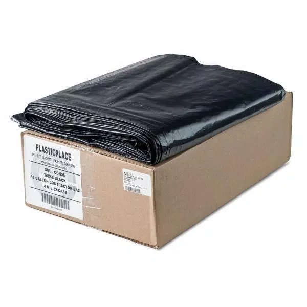 Plasticplace 38 in. x 58 in. 4.0 Mil Black Contractor Trash Bags, 55-60 Gallon, 32-Case