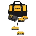 DEWALT 20V MAX XR Lithium-Ion 5.0Ah Battery 2-Pack with Charger and Soft Bag Kit thumbnail 1
