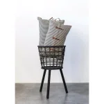 3R Studios Black & Beige Striped Cotton Ticking Lumbar Throw Pillow with Leather Trim, 24 x 16 in. thumbnail 2