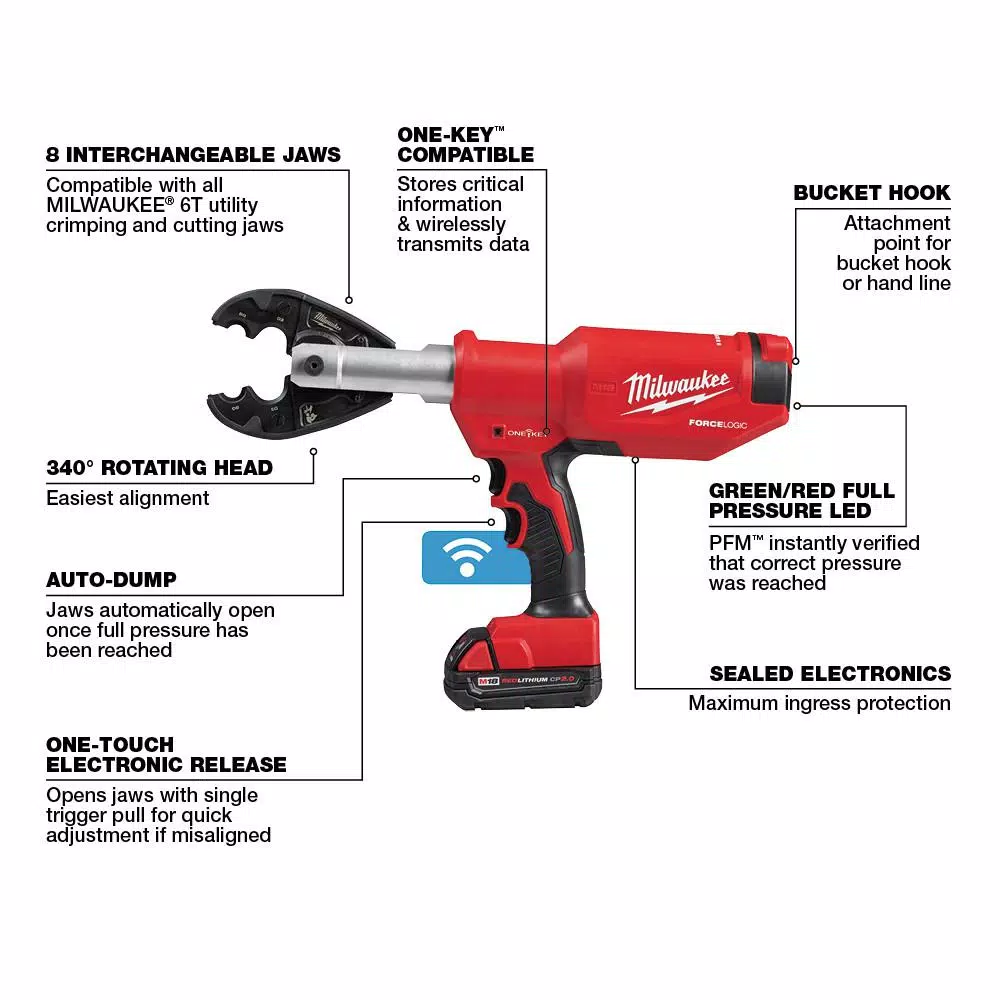 Milwaukee M18 FORCE LOGIC 6-Ton Pistol Utility Crimper, 18V Cordless (Tool-Only)