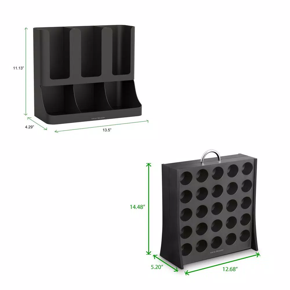 Mind Reader Black Coffee Condiment Organizer with K-Cup Storage, Compact Coffee Station for Home or Office