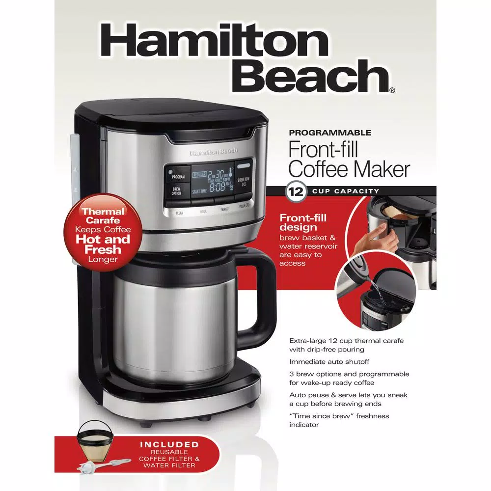 Hamilton Beach 12-Cup Programmable Coffee Maker with Thermal Carafe, Black