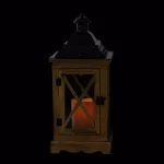 Gerson 17.5 in. Rustic Wooden Lantern with Brown Metal Top and LED Flameless Pillar Candle with Timer thumbnail 3