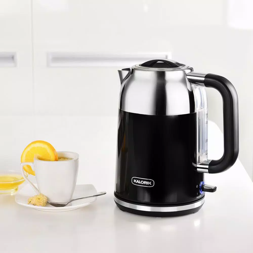 Kalorik Retro 1.7L Electric Kettle, 7-Cup Cordless Water Boiler, Black