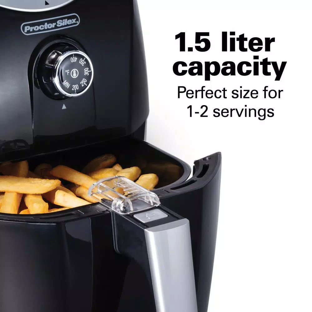 Proctor Silex 1.58 Qt. Black Air Fryer, 900W Compact Countertop Fryer