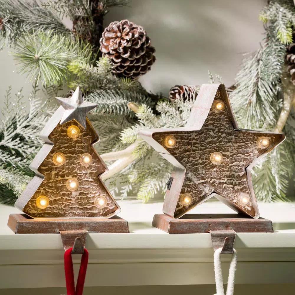 Glitzhome Marquee LED Christmas Tree and Star Stocking Holder Set of 2