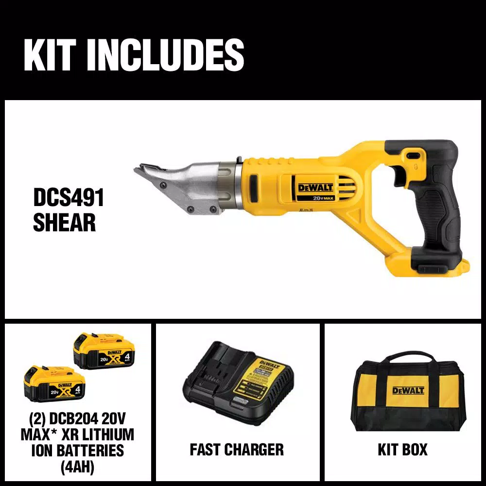 DEWALT 20V MAX Cordless 18-Gauge Swivel Head Shears Kit with (2) 4.0 Ah Batteries and Charger